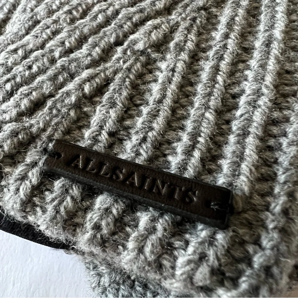 ALLSAINTS WOMENS TRAVELING RIB FOLDOVER CUFF KNIT GLOVES WOOL BLEND GRAY OS NWT